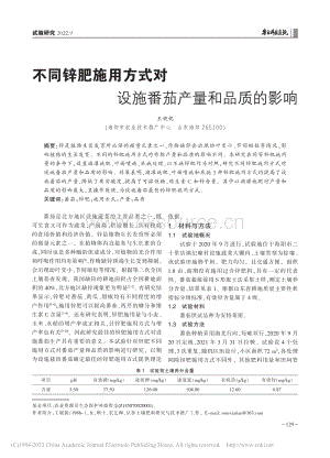 不同鋅肥施用方式對設施番茄產(chǎn)量和品質(zhì)的影響.pdf