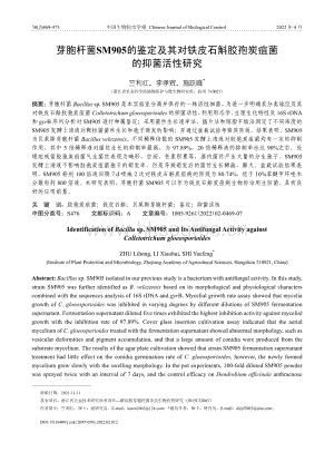 芽胞桿菌SM905的鑒定及其對鐵皮石斛膠孢炭疽菌的抑菌活性研究.pdf