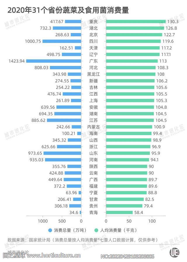 2020年31個(gè)省份蔬菜及食用菌消費(fèi)量.jpg